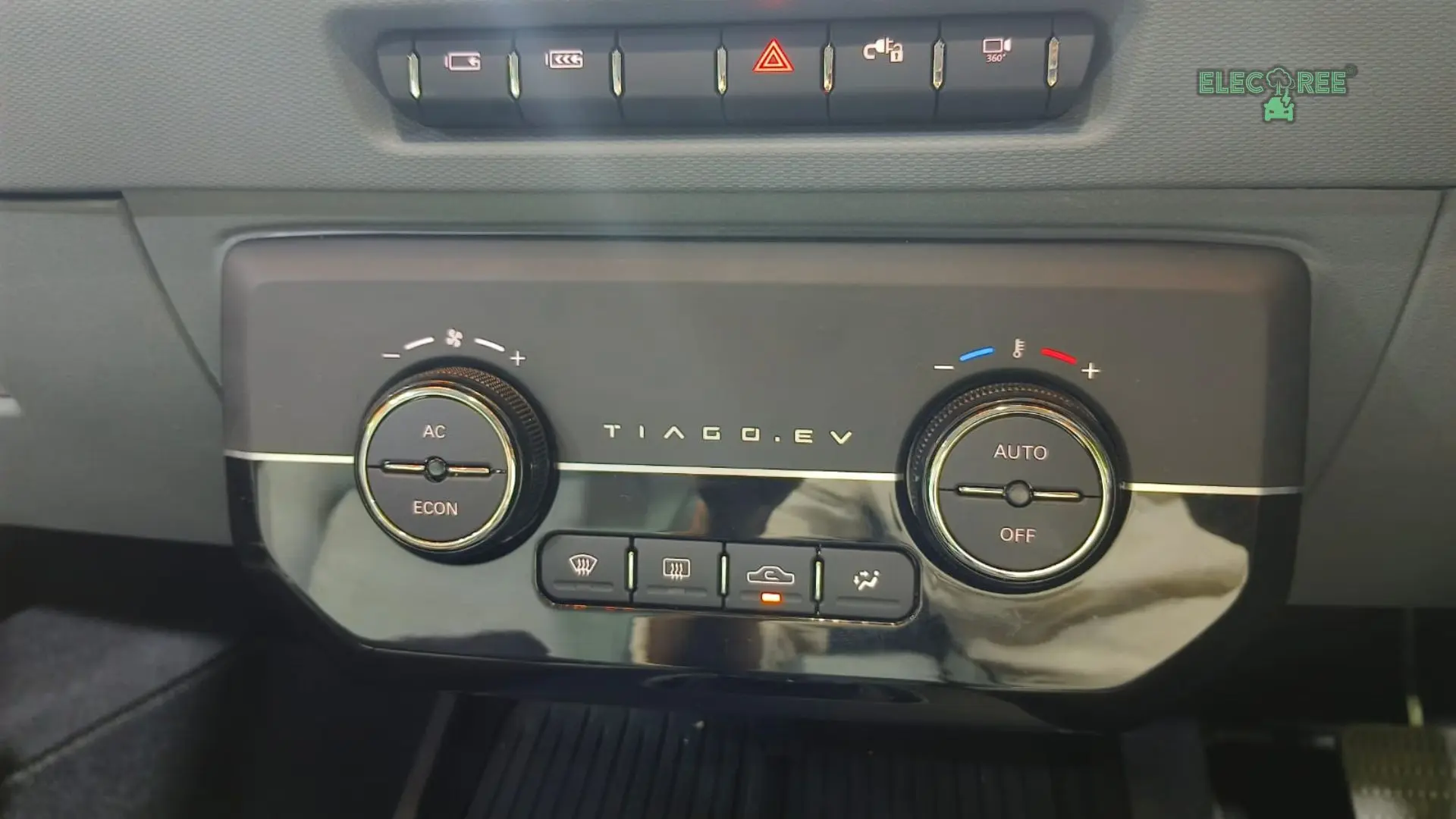 The central console of Tata Tiago EV for AC controls and other functions.