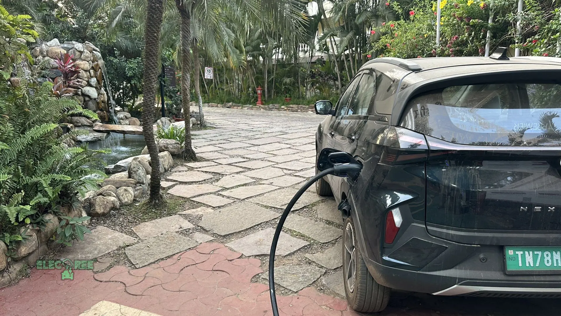 Selvakumar's Nexon EV 45 charging at a public station in Goa