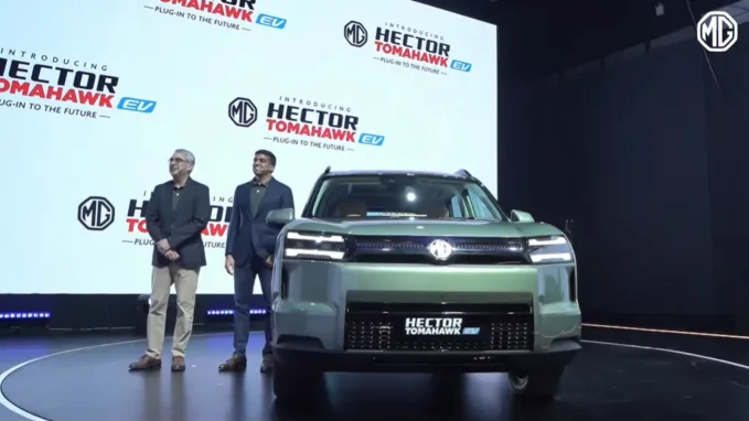 The MG Hector Tomahawk EV takes centre stage at its unveiling.