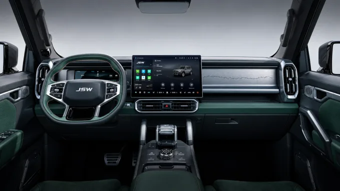 *Edited image of the Jetour T2's interior to show how the car might look with JSW badging or lettering