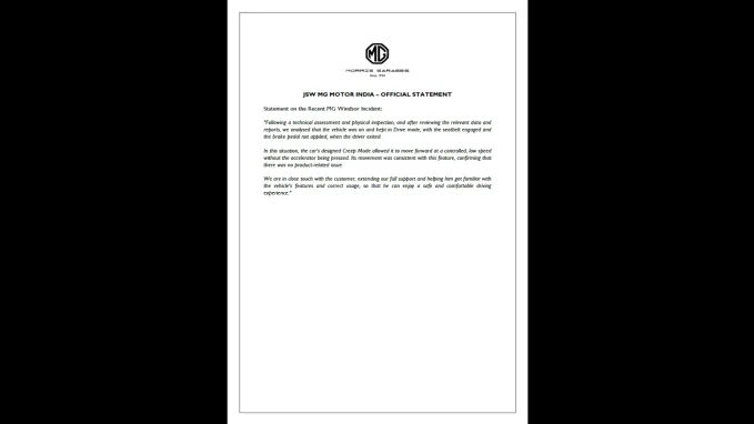MG's official statement