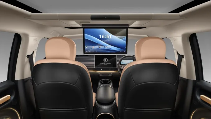 MG Indulge offer a foldable roof mounted screen for rear seat passengers